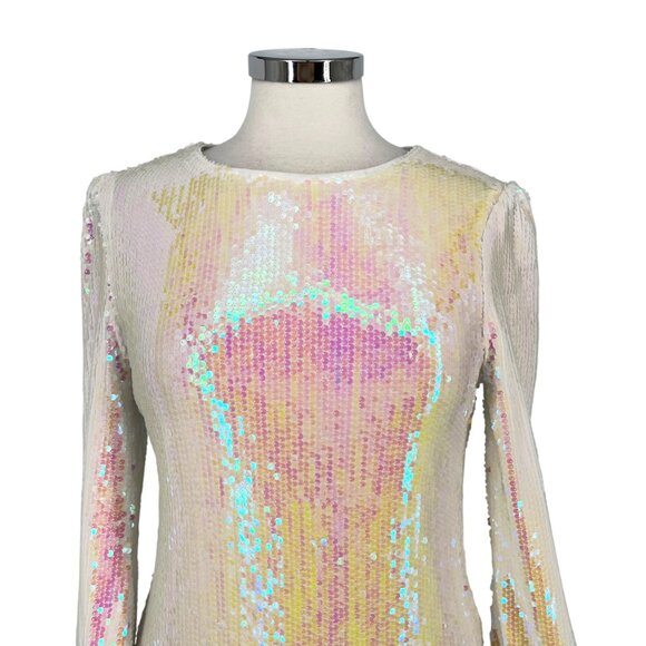 Allegra K Iridescent Sequin Long Sleeve Mini Dress White Size Medium NWT - Picture 2 of 15